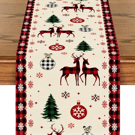 Weihnachtstischläufer, Waschbarer Weihnachtstischläufer, 33 x 180 cm Tischläufer, Schneemann-Tischdekoration (Elch) (1/5)