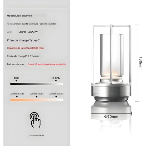 Lampe d'ambiance rechargeable pour chambre et extérieur, commande tactile, trois niveaux de gradation. (1/5)