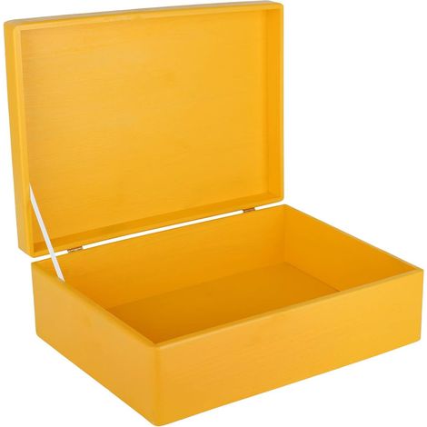 Boîte de Rangement en Bois avec Couvercle Jaune 40 x 30 x 14 cm