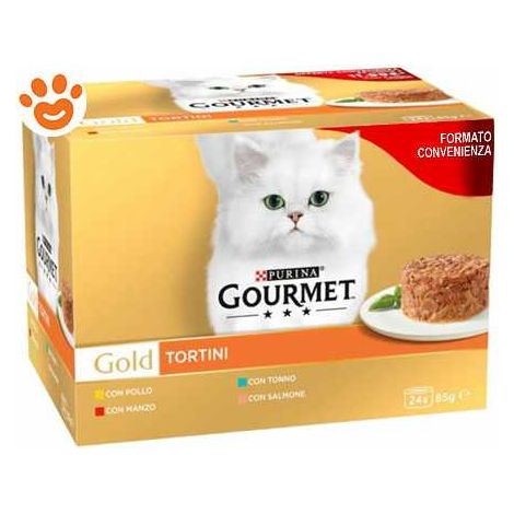 Purina Cat Gourmet Gold Tortini Manzo, Tonno, Pollo, Salmone  - Purina Cat Gourmet Gold Tortini Manzo, Tonno, Pollo, Salmone - Confezione Da 24x85 Gr