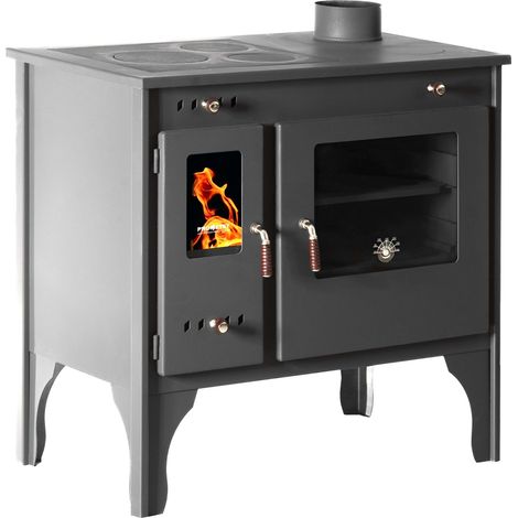 Estufa de leña PROMETEY Retro Eco 7 kW placa de hierro fundido cocina chimenea (1/3)
