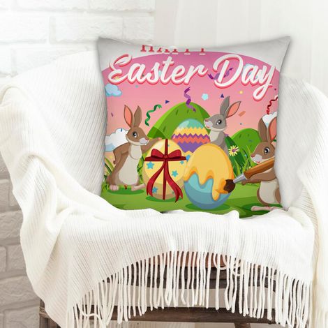 Housse de coussin 45x45 cm en polyester durable pour canapé ou lit, décoration de Pâques (1/5)