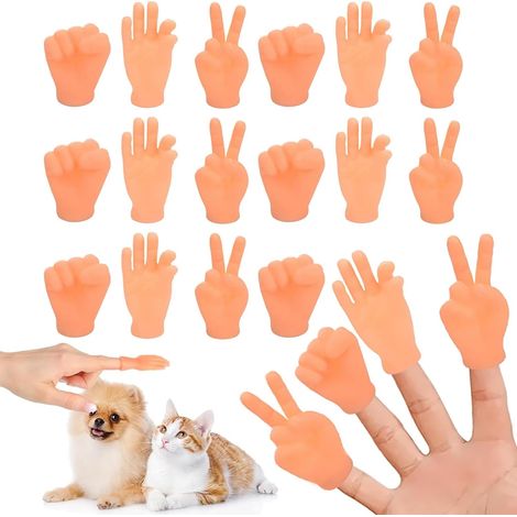 Set di 20 piccole mani, burattini da dito, mini mani per neonati, dita piccole e divertenti con 4 gesti, accessori per le dita, forbici per gatti, cani e altri animali domestici (1/5)