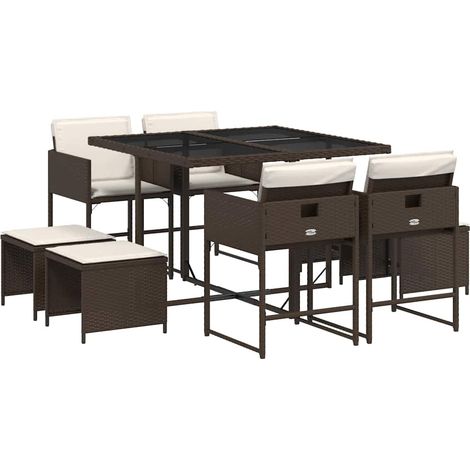 Maison Exclusive - 9-tlg. Garten-Essgruppe mit Kissen Braun Poly