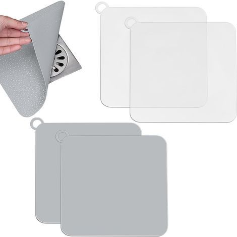 Lot de 4 bouchons de vidange de sol carrés de 20 cm, bouchon de baignoire, tapis de vidange de sol en silicone, bouchon de vidange anti-odeurs, couvercle universel de lavabo anti-odeurs pour cuisine, (1/5)