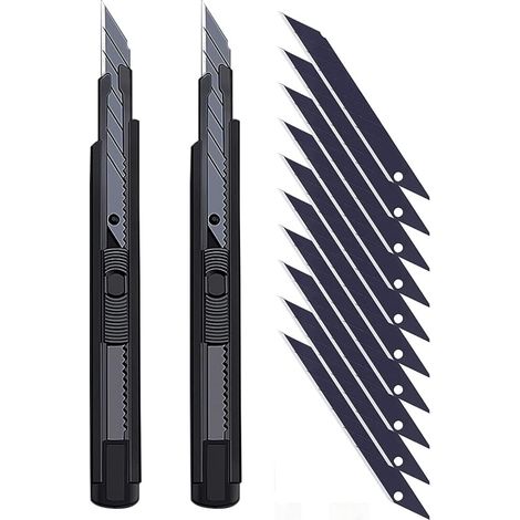 Lot de 2Couteaux Utilitaires Rétractables avec Lame à 30Degrés Verrouillable Cutter Knife avec 10pcs Lames Tranchantes Supplémentaires pour Bureau, Maison, Travaux Manuels (1/5)