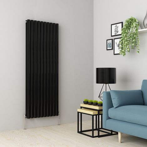 Warmehaus Black Oval Radiator Vertical Double Panel 1600x590mm