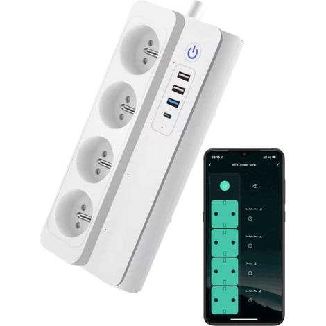 Zigbee 3.0 Smart Power Strip Surge Protection Socket Type-C 20W Charging Port 3 USB-A 220V 16A 3500W Single Switch Hub is Required (1/5)