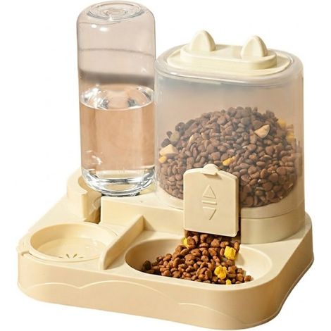 Dispensador automático de comida para gatos, comedero para gatos, comedero para perros, bandeja de acero inoxidable para comida de gatos con bebedero integrado, comedero doble para mascotas (1/5)