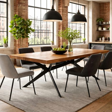 Table extensible bois brun bords droits pied graphique 180 cm PALERME