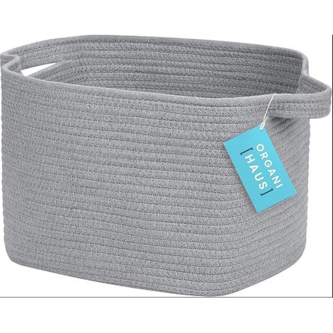 Panier Rangement Tressé Gris, Paniers Rangement Bébés Jouets, Panier Rangement Décoratif Enfants- Panier Couvertures Rectangle, Rangement Enfants Corde de Coton 35x23cm (1/5)