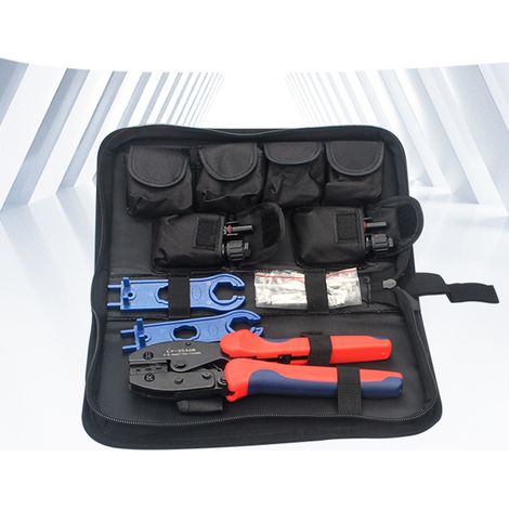 Kit d'outils de sertissage solaire haute efficacité, portable, pour câbles PV, comprenant une pince à sertir, des connecteurs et une clé. 1 pièce