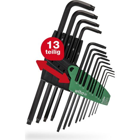 Wiha Stiftschlüssel Set mit ProStar Halter (24852) 13tlg. Torx Winkelschlüssel Satz Torxschlüssel T5+T6+T7+T8+T9+T10+T15+T20+T25+T27+T30+T40+T50