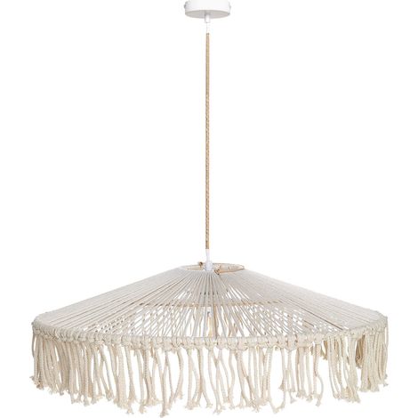 Lampe Pendante Style Boho Franges en Corde Papier Tressé Beige Akobo