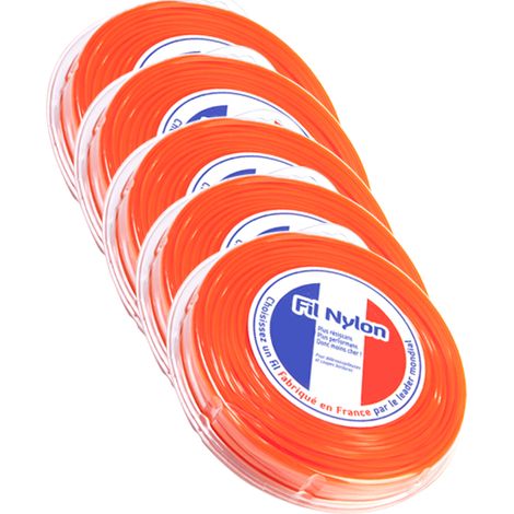 Fil nylon 4 mm x 25 m carré orange blister par 5 (1/5)
