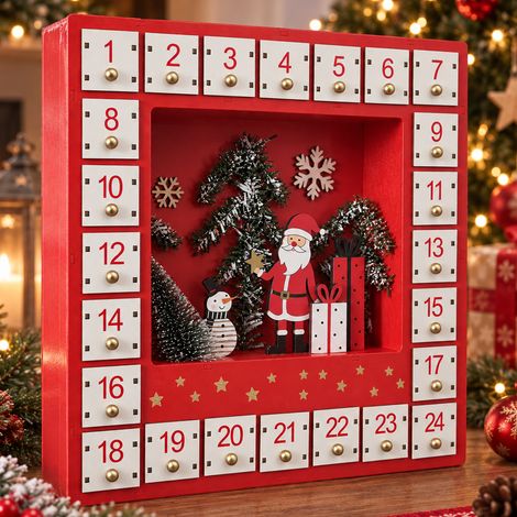 Calendario Avvento di Natale 33cm in Legno Caselle da Riempire Addobbo Natalizio (1/5)