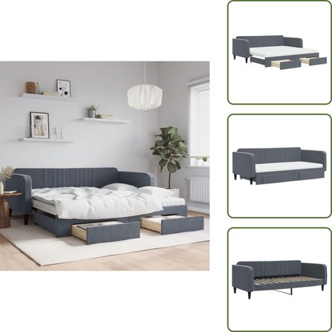 vidaXL Tagesbett Ausziehbar mit Schubladen Dunkelgrau 100x200 cm Samt (1/5)