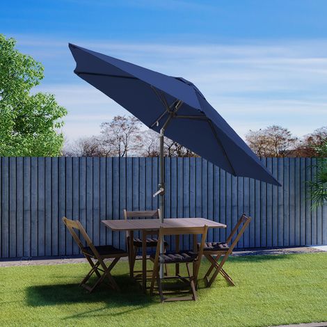 Greenbay Round Garden Parasol Sun Shade Patio Outdoor Umbrella Canopy Crank Tilt Mechanism 2.5M Blue (1/5)