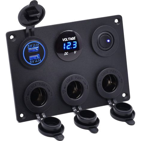 Panneau étanche Multifonction 6 en 1, avec Prise de Courant 12 V, Chargeur Double Prise USB, voltmètre à LED Bleue, Interrupteur à Bascule Lumineux (1/5)