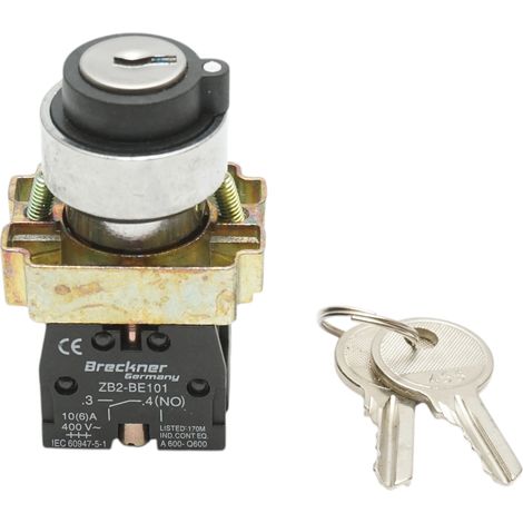 Selettore a 3 posizioni con blocco e chiave 2NO, 400V/10A, LAY5-BG03 Breckner Germany (1/5)