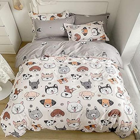 Ensemble de literie 200x200 cm avec motif chien, 3 pièces, 2 taies d'oreiller 80x80 cm