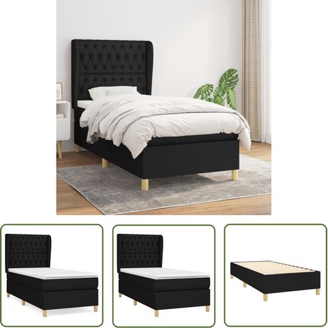 The Living Store Sommier à lattes de lit avec matelas Noir 90x200 cm Tissu - Lit Double - Lit Tapissier - Literie - Matelas À Ressorts Ensachés - Tête De Lit Ajustable (1/5)