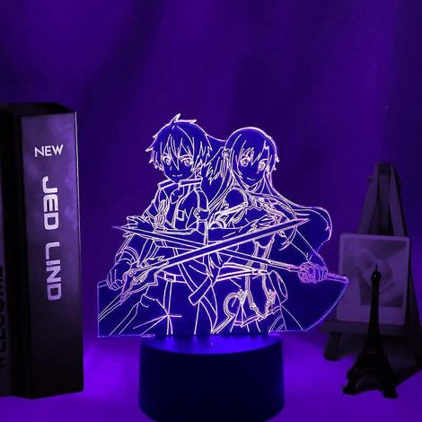 Veilleuse LED 3D SCSYV à l'effigie de Kirito et Asuna, inspirée de l'anime Sword Art Online, idéale pour décorer une chambre ou comme cadeau d'anniversaire. Lampe de table manga SAO. (1/5)