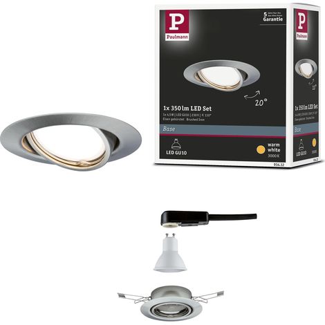93412 Spot encastré LED Base rond orientable incl. 1x5 watts kit projecteurs encastrés Acier brossé spot métal lampe encastrée 3000 K GU10 (1/5)