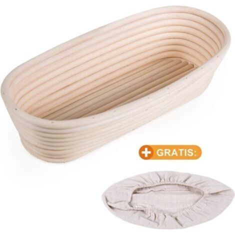 Banneton ovale en rotin durable avec doublure en lain – Panier de fermentation 30 x 14 x 7 cm – Jusqu'à 0,7 kg de pâte