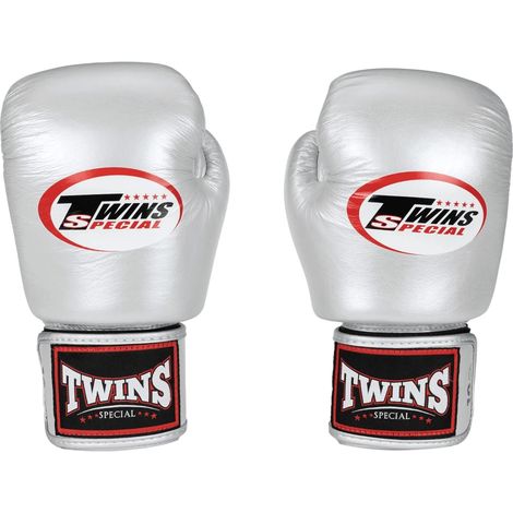 Guantes de boxeo Twins Special BGVL3 de 16 oz, color plata (1/5)