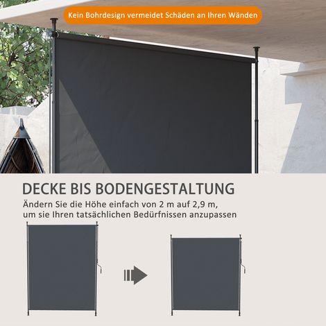 Store latéral ajustable en hauteur avec manivelle, structure en acier, gris, dimensions 2 x 2,15-3,05 m, fixation sans perçage (1/4)