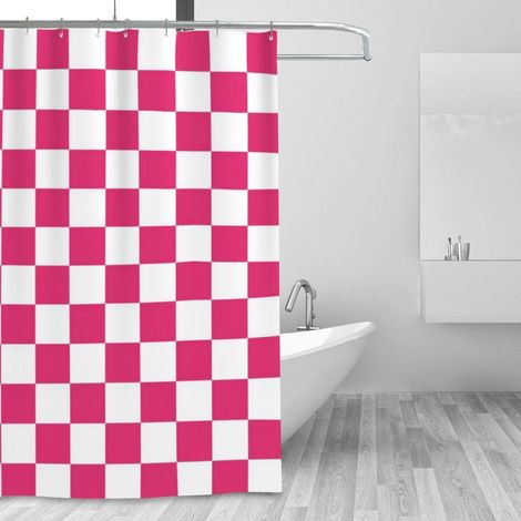 SIENTICE Checkered Shower Curtain for Bathroom, Pretty Retro Checkered Shower Curtain, Washable Shower Curtain, 180180cm, Pink (1/5)