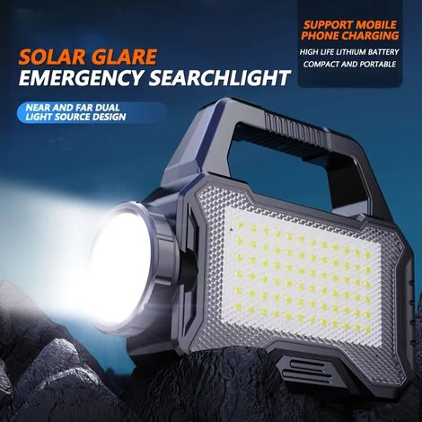 Neue tragbare, per USB aufladbare Solar-Taschenlampe, multifunktional mit Seitenbeleuchtung, ideal für Camping und Outdoor-Aktivitäten.