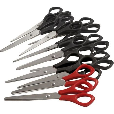 Ciseaux scolaires - 16 cm - 12 pièces - Rouge et noir - Bouts ronds et pointus