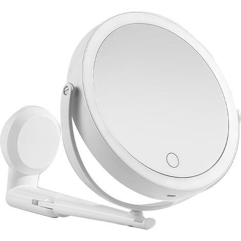 Specchio ingranditore illuminato, specchio per il trucco da parete, specchio ingranditore da parete, (bianco) Specchio da bagno illuminato girevole a 360° ed estensibile, LED ricaricabile per bagno e (1/5)