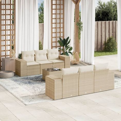 Set Divani da Giardino 7 pz con Cuscini Beige in Polyrattan vidaXL (1/5)