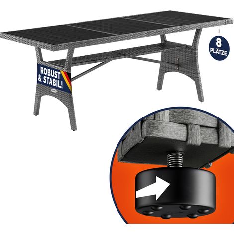 Table de jardin polyrotin 190x90x74 cm plateau en bois WPC avec compartiment hauteur réglable résistant aux intempéries Gris (1/5)