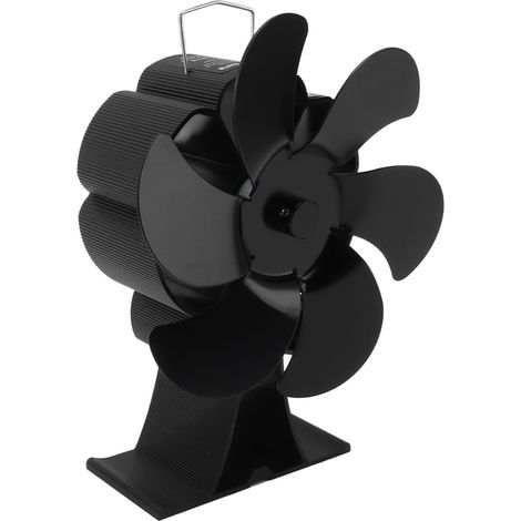 Ventilateur de poêle noir à 6 pales alimenté par la chaleur, ventilateur de cheminée à entraînement thermodynamique pour la dissipation de la chaleur (1/5)