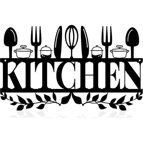 Black Kitchen Wall Art Metal Sculpture Pictures Rustic Wall Decor for Dining Room Black (1/5)
