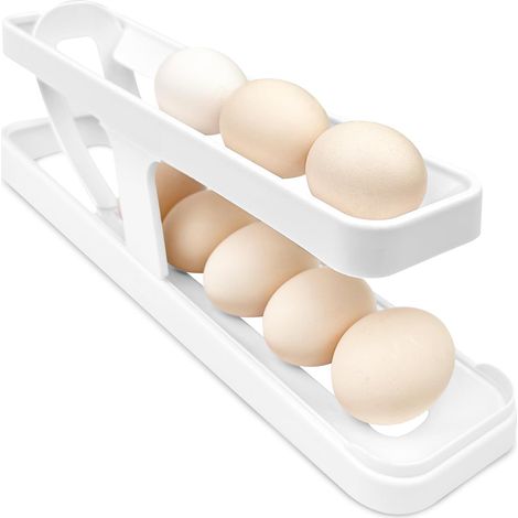1 - Rangement Oeuf - Distributeur Oeuf - Double Couche avec Roulement Automatique - Organisateur pour Réfrigérateur et Cuisine - Blanc - 35x7x10cm (1/5)
