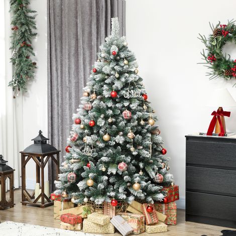 Sapin de Noël artificiel de 180 cm, sapin artificiel enneigé, 1000 branches, 34 pommes de pin, large base (1/4)