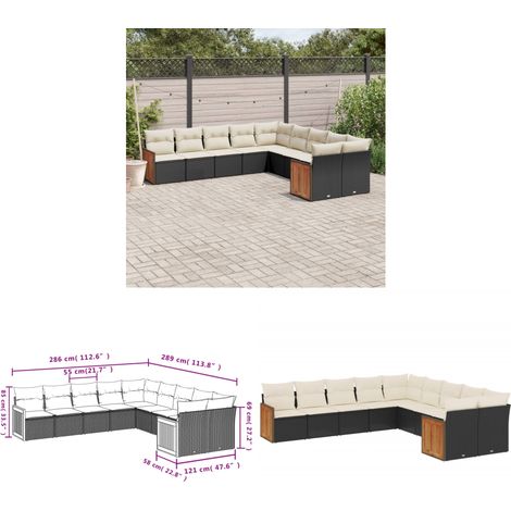 10-tlg. Garten-Sofagarnitur mit Kissen Schwarz Poly Rattan - Gartenmöbel - Outdoor Möbel - Rattan Gartenset - Lounge Set - Esstischgarnitur - Home & Living (1/3)