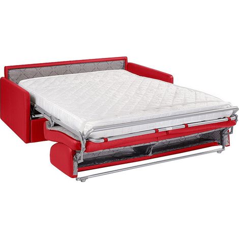 Divano letto 4 posti express in similpelle rossa con seduta memory foam - Rete a doghe larghe 160 cm - Materasso 14 cm - CALIFE