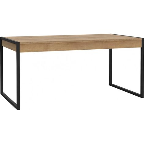 Table 166 cm 2 tiroirs décor bois chêne et pieds métal noir mat - MODE (1/5)
