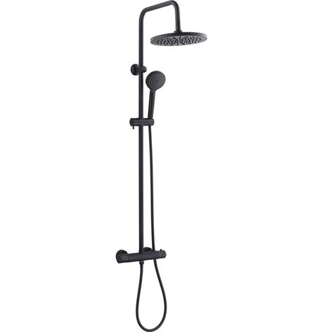 Colonne de Douche - Tête de Douche Orientable, Picots Anticalcaire, Sécurité Anti-Brûlure - Flexible 1,50 m - Noir (1/5)