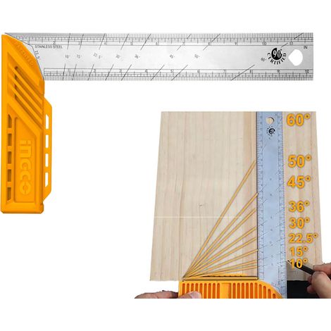 Squadra squadro universale in acciaio fabbro falegname carpentiere 300mm Ingco HAS123002 (1/4)