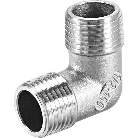 Coude Inox Acier 304 Coulé Raccord Tube 90 Degré 1/2 BSPT Mâle x 1/2 BSPT Mâle Filetage (1/3)
