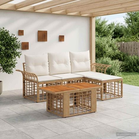 vidaXL Set Divano da Giardino 5 pz Naturale e Bianco Crema polyrattan (1/5)