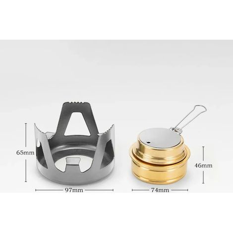 Réchaud à gaz de camping robuste et durable, puissance de feu réglable, mini réchaud à alcool portable, support en alliage d'aluminium, idéal pour les pique-niques en plein air. (1/5)