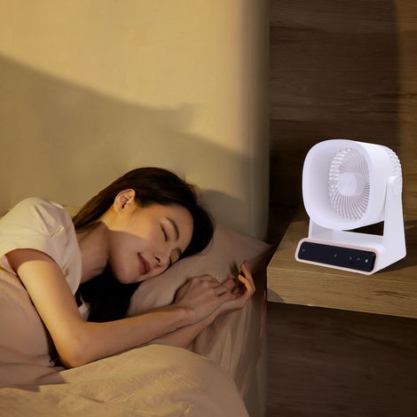 Ventilador USB recargable y silencioso con capacidad de 4000 mAh, control táctil, montaje en pared y mesa, ABS, 19 x 24 cm, negro [ventilador + pegatina + cable] (1/5)